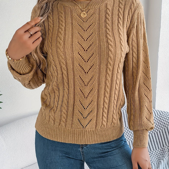 Women's Cable-Knit Crew Neck Sweater Long Sleeve