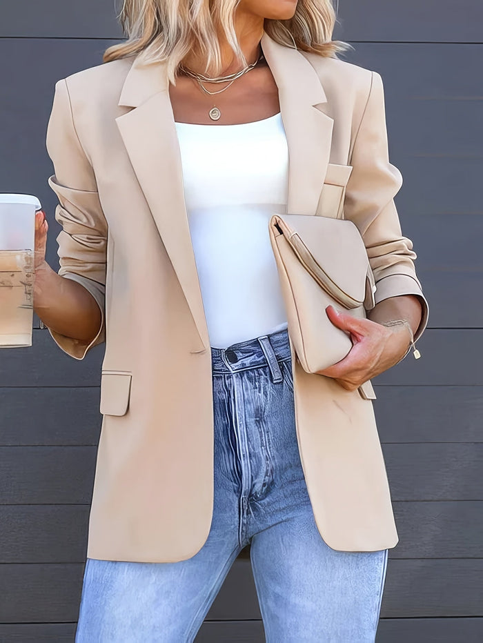 Women's Notched Lapel Blazer with Ruched Long Sleeves