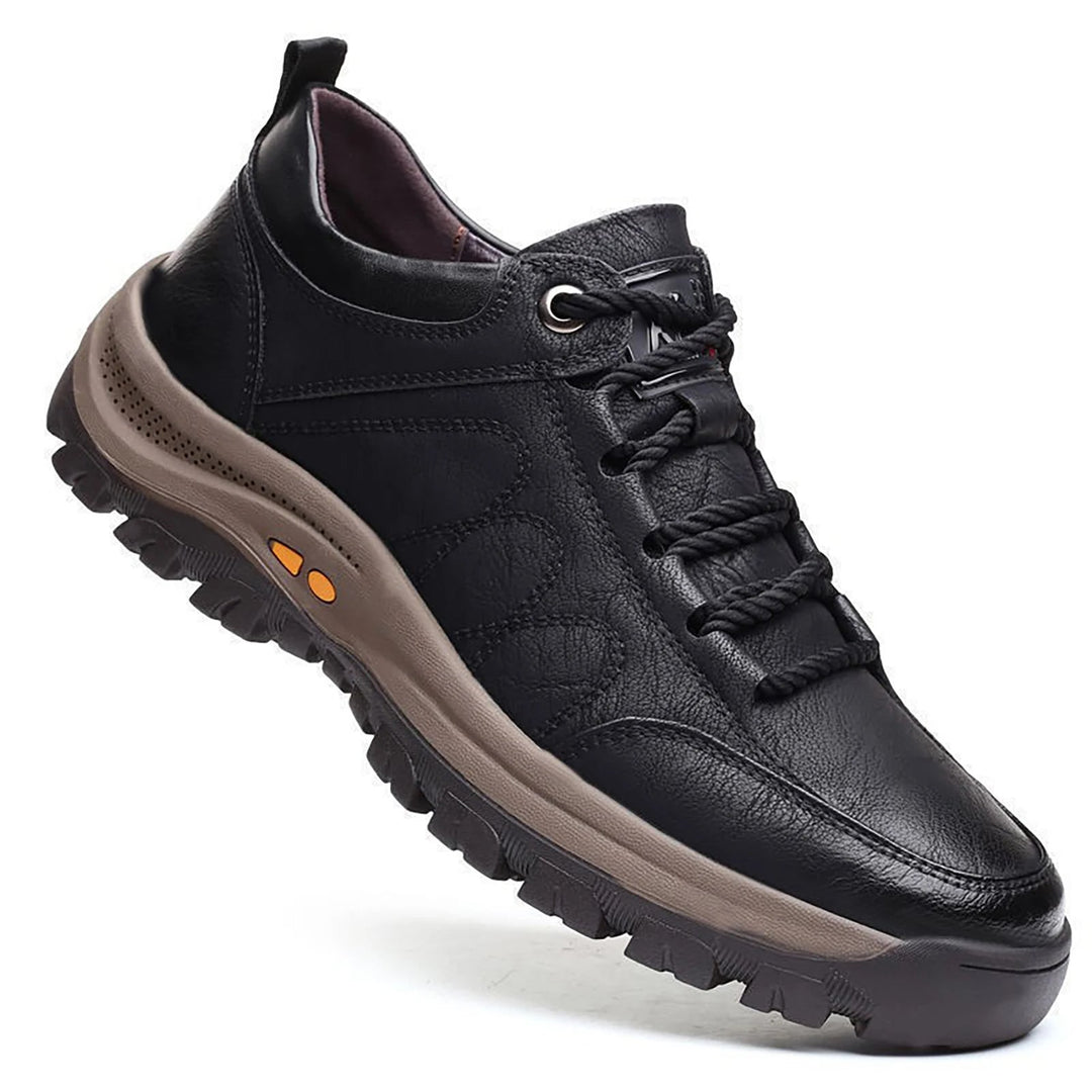 Men's Casual Shoes with Leather Upper and Rubber Sole