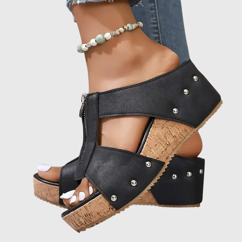 Women's Orthopedic Sandals with Metal Studs and Wedge Soles
