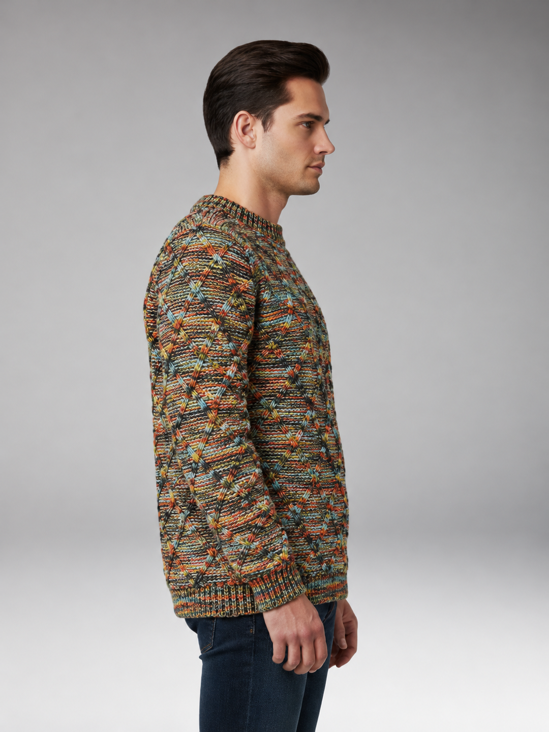 Men's Sweater with Diamond Pattern Texture