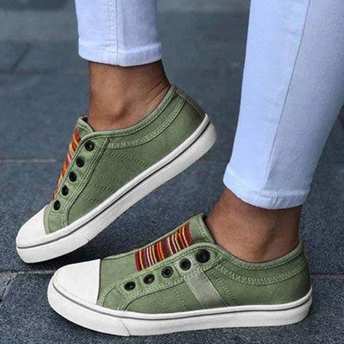 Women's Slip-On Sneakers with Striped Detail Low-Top