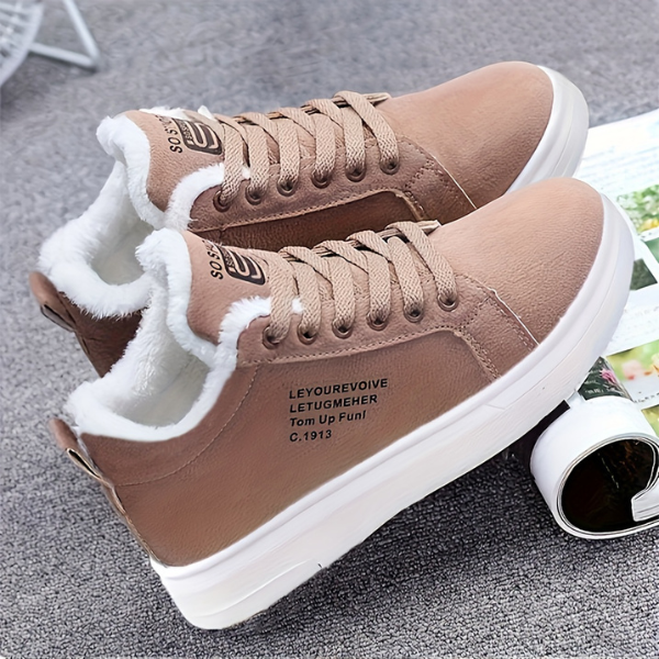 Women's Faux Fur Lined Sneakers Lace-Up Low-Top
