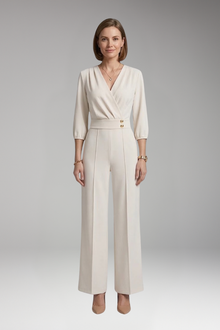 Women's Jumpsuit with Sleeves and Button Waist