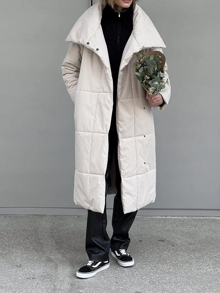 Kinsley | Long Quilted Coat with Shawl Collar and Belt