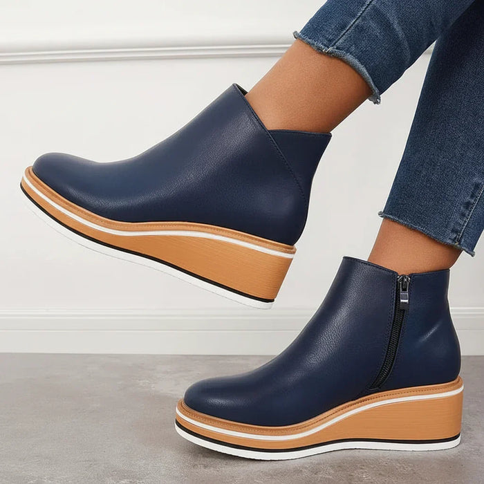 Women's Platform Wedge Ankle Boots with Side Zipper