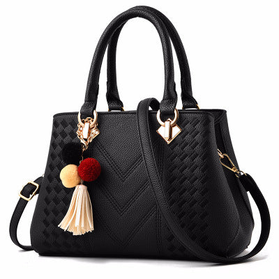 Harper | Embossed Top Handle Purse with Pompom Charm