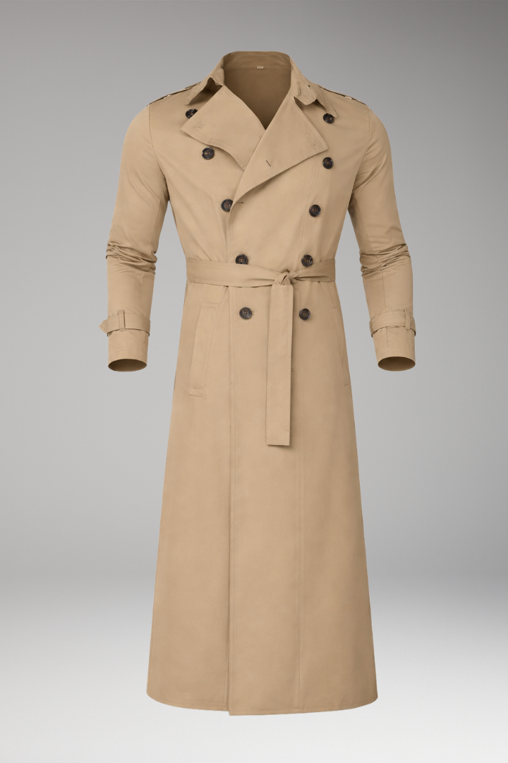 Men's Trench Coat with Belt and Wide Lapels
