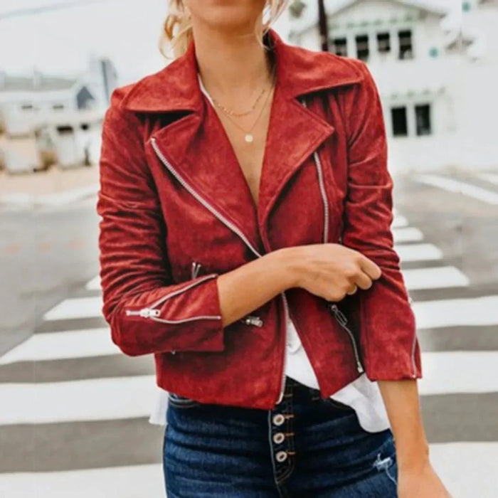 Women's Asymmetric Zip Moto Jacket with Notched Lapels