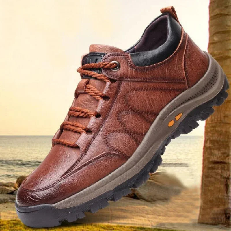Men's Casual Shoes with Leather Upper and Rubber Sole