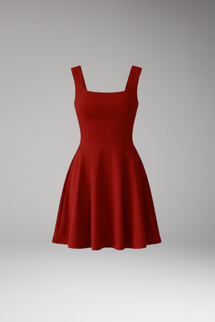 Women's A-Line Dress with Square Neckline and Flowing Skirt