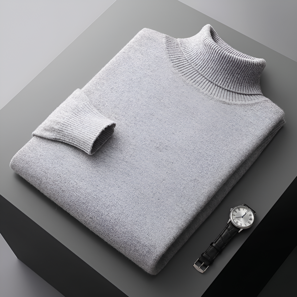 Men's Ribbed Turtleneck Sweater with Long Sleeves