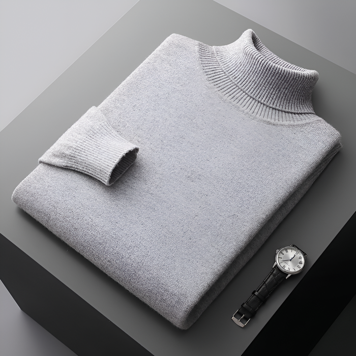 Men's Ribbed Turtleneck Sweater with Long Sleeves