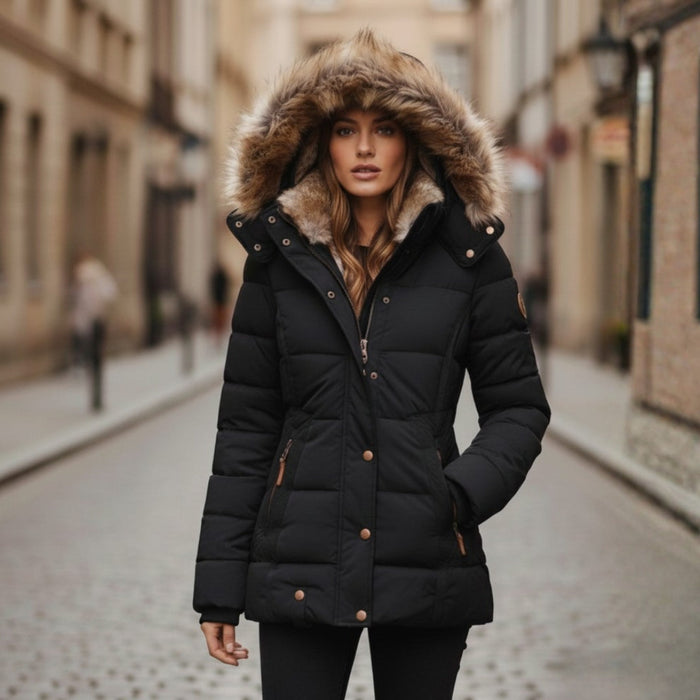 Women's Quilted Parka with Faux Fur Hood Trim