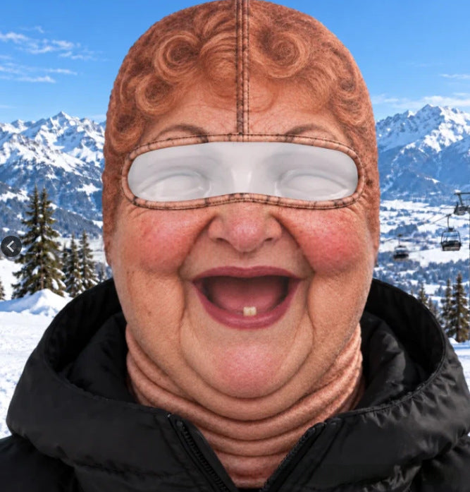 Ski mask with realistic funny face print