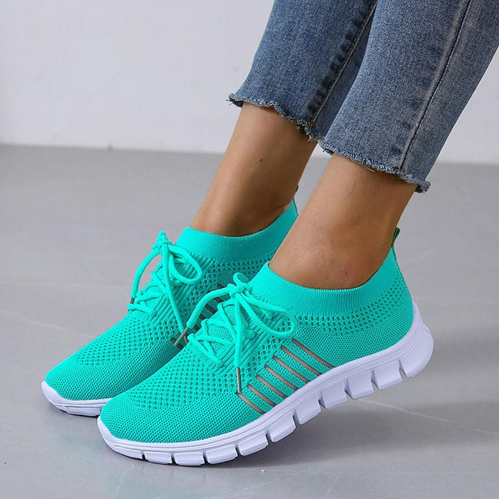 Women's Mesh Sneakers with Sock Collar and Lace-Up