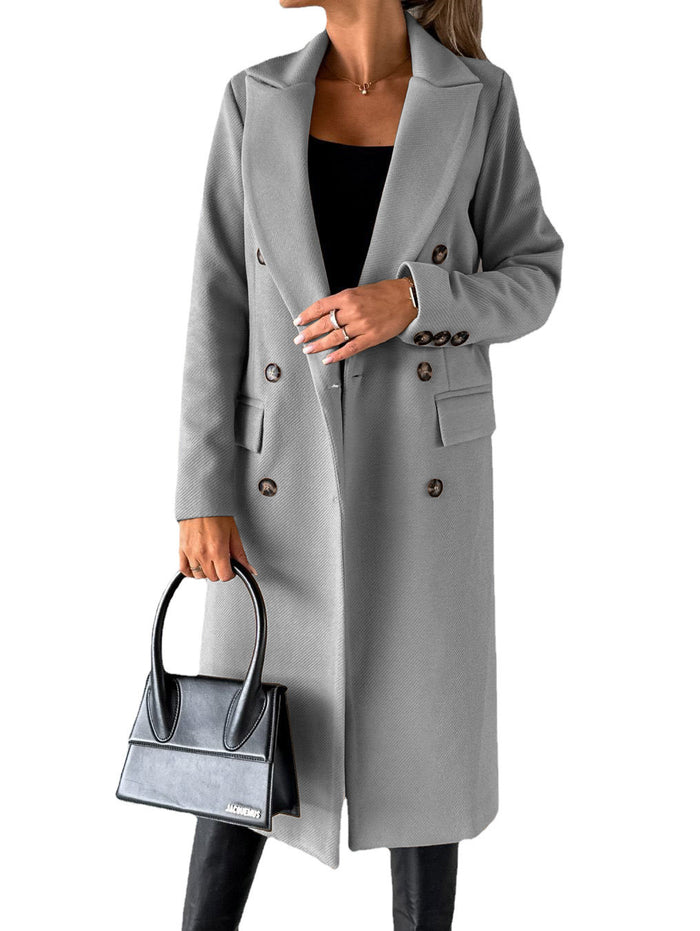Quinn | Long Double-Breasted Lapel Coat with Slim Fit