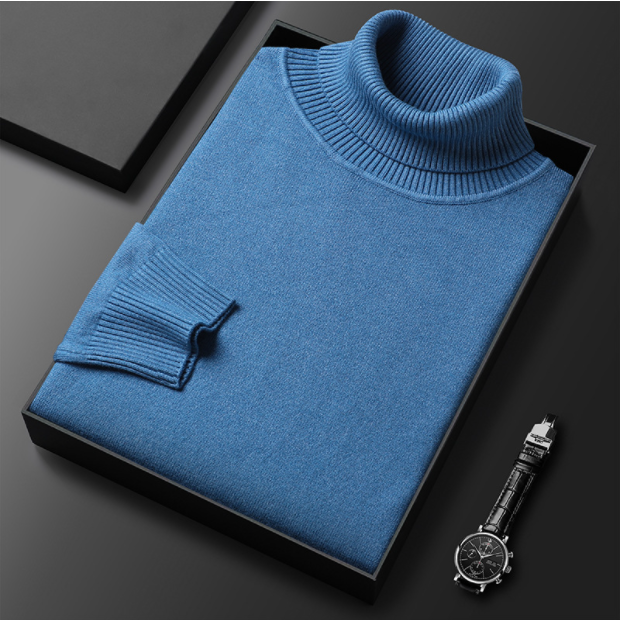 Men's Turtleneck Sweater with Ribbed Collar and Cuffs