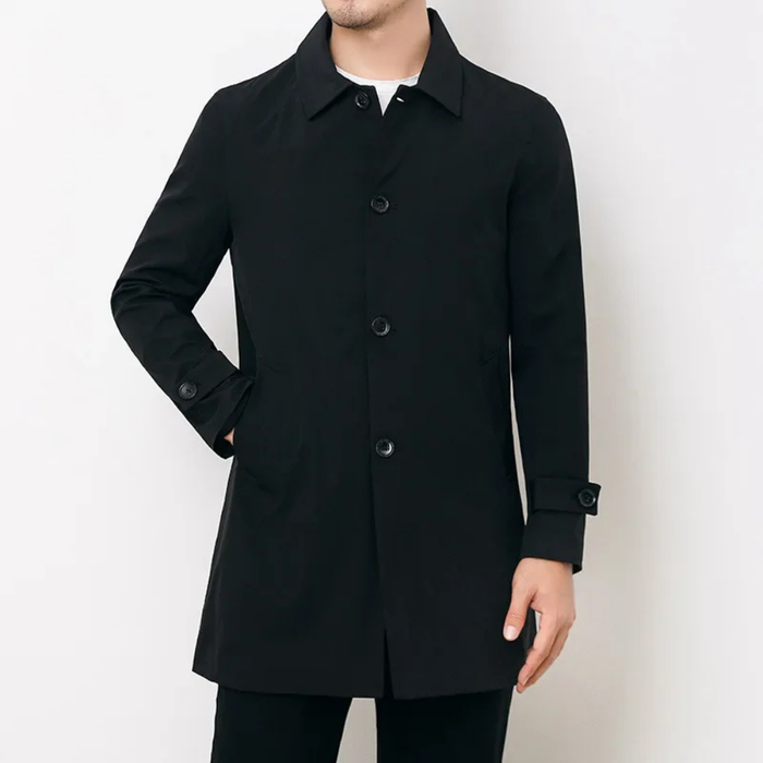 Men's Classic Single-Breasted Trench Coat with Collar