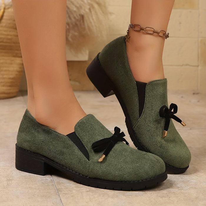 Women's Bow-Detail Slip-On Loafers with Low Block Heel