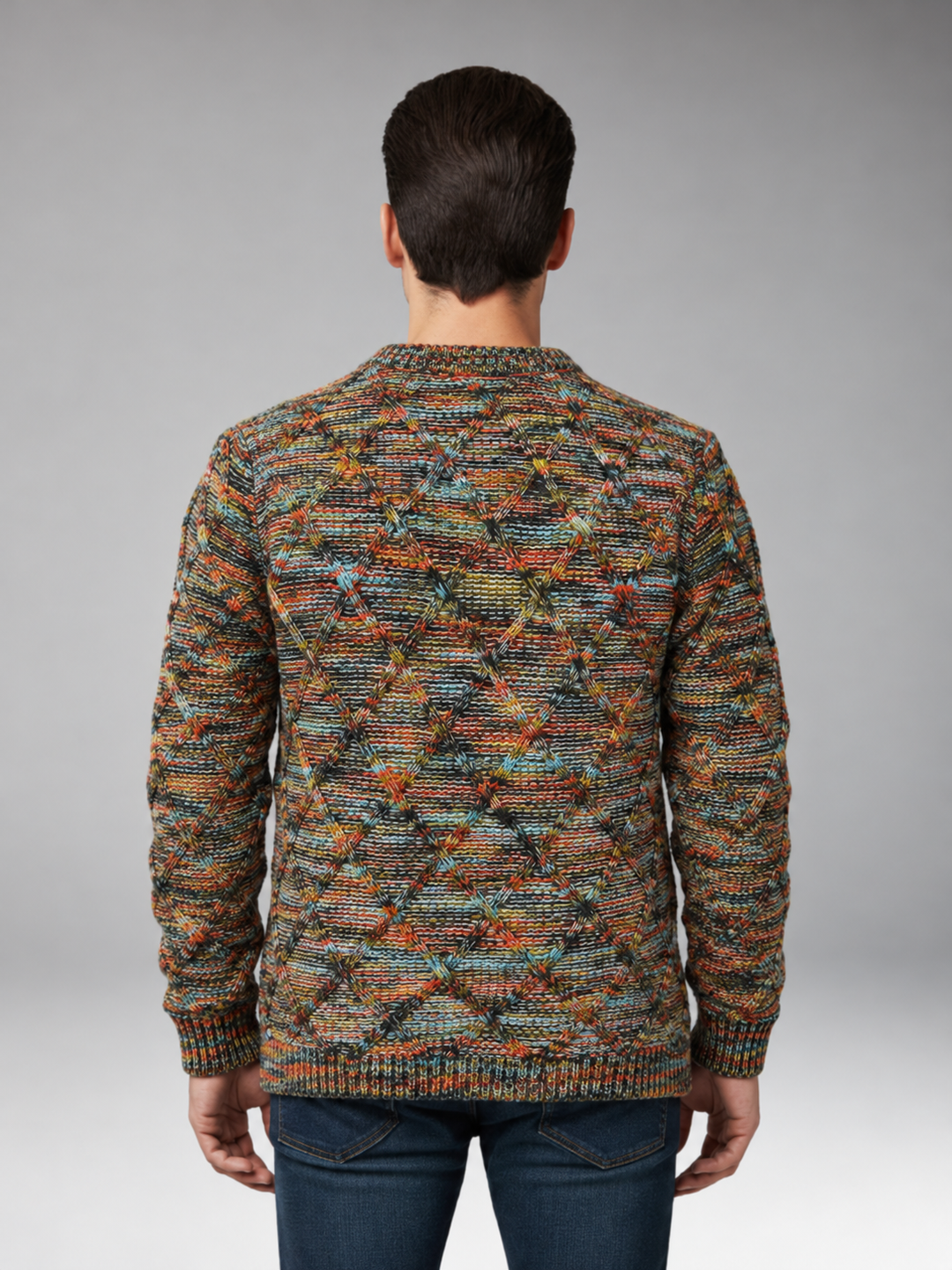 Men's Sweater with Diamond Pattern Texture