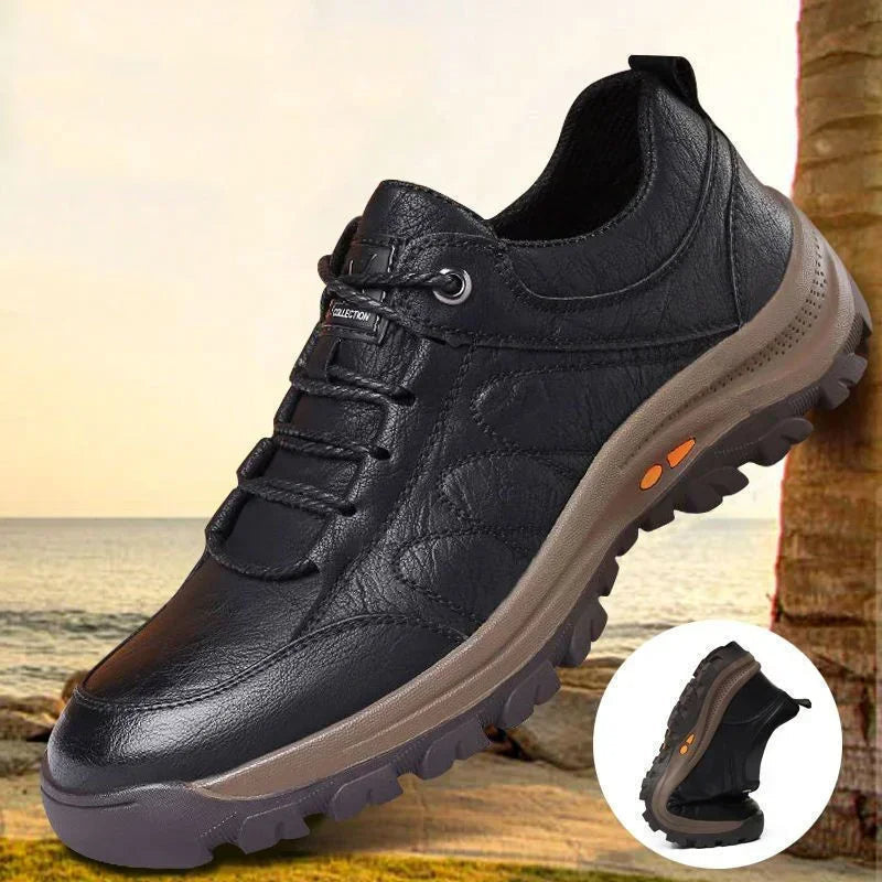 Men's Casual Shoes with Leather Upper and Rubber Sole