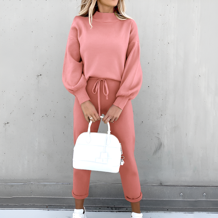 Women's Turtleneck Loungewear Set with Drawstring Pants