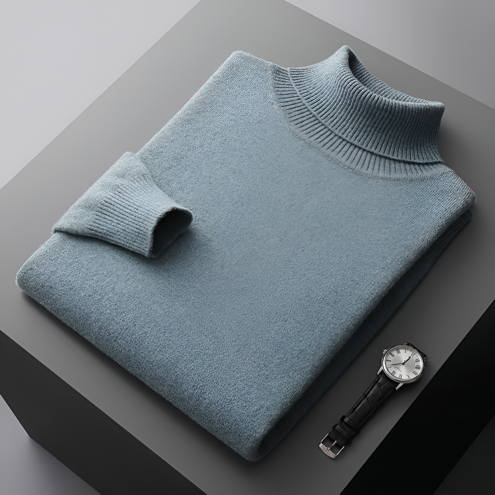 Men's Ribbed Turtleneck Sweater with Long Sleeves