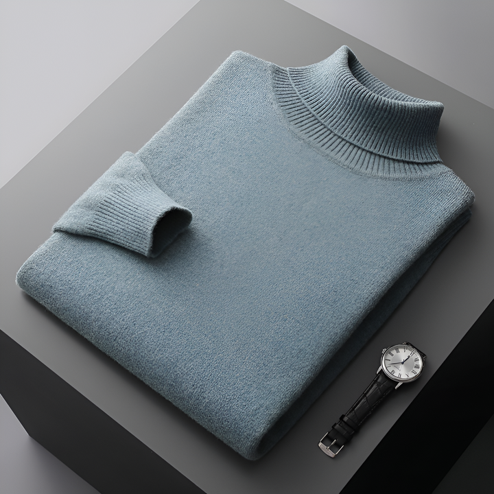Men's Ribbed Turtleneck Sweater with Long Sleeves