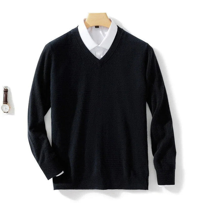 Men's V-Neck Pullover Sweater Long Sleeve Knit Top