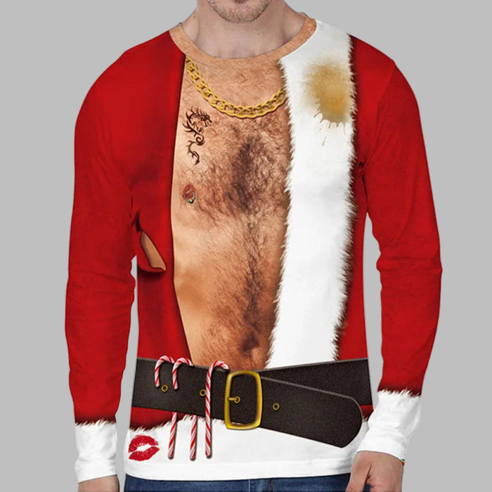 Men's Santa Suit Print Graphic Long Sleeve Shirt for Holiday