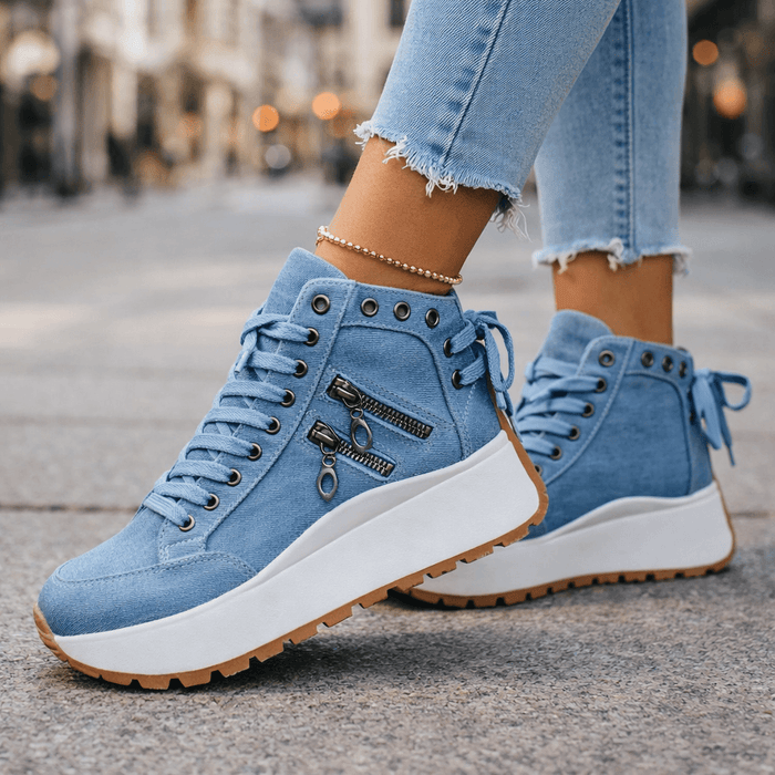 Women's High-Top Lace-Up Sneakers with Zipper Detail