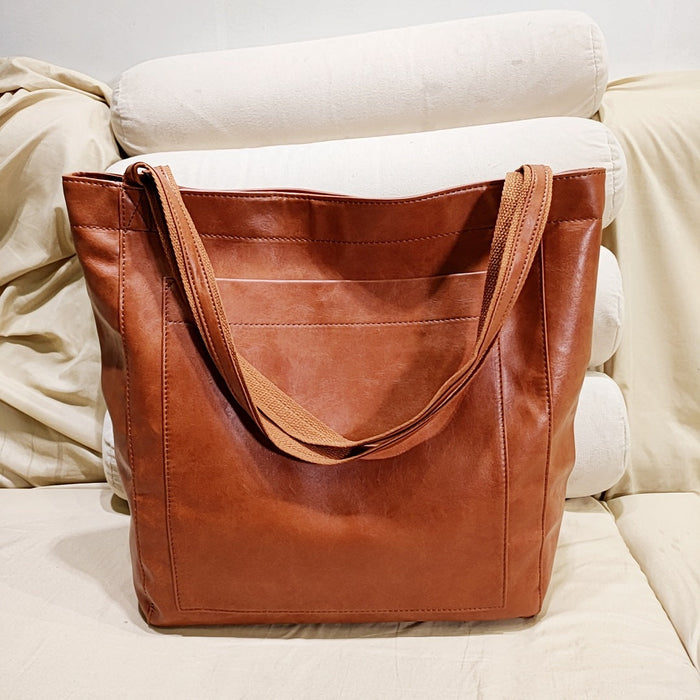 Women's Leather Shoulder Tote Bag with Zip-Top Closure