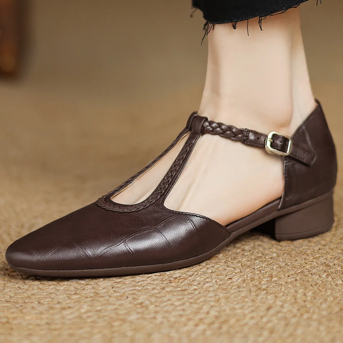 Women's T-Strap Mary Jane Shoes with Buckle Closure