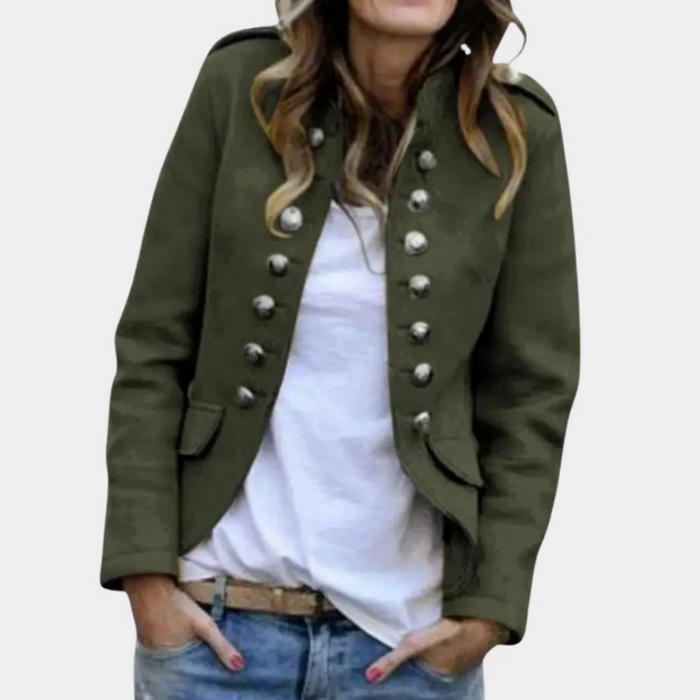Women's Military Double-Breasted Jacket with Half-High Collar