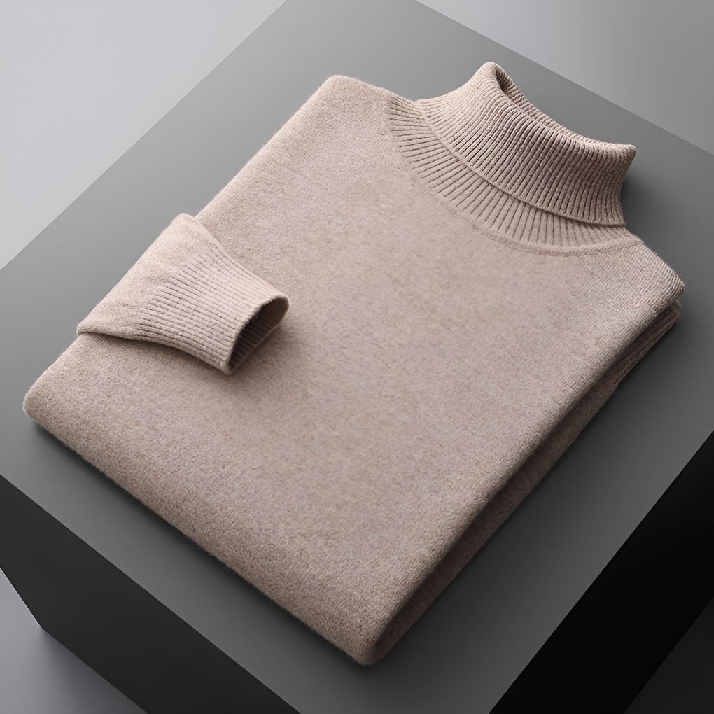 Men's Ribbed Turtleneck Sweater with Long Sleeves