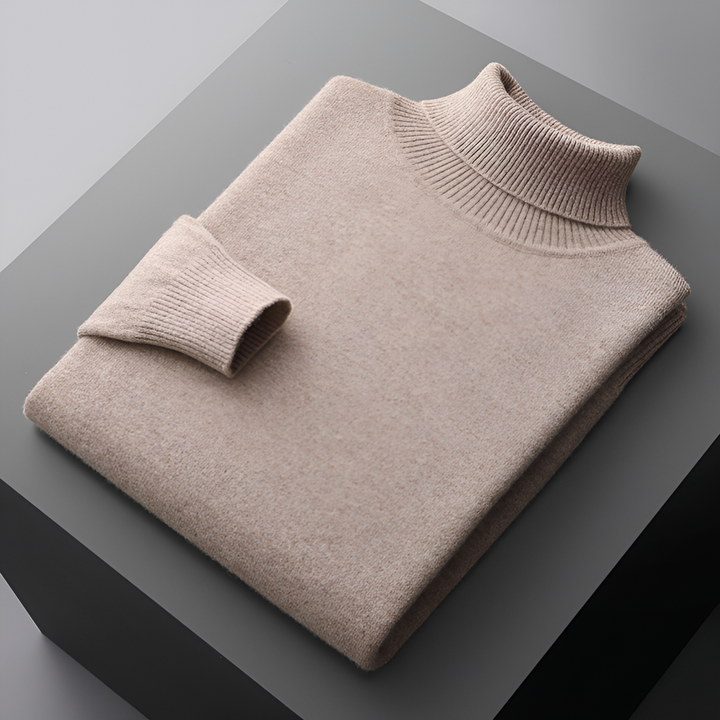 Men's Ribbed Turtleneck Sweater with Long Sleeves