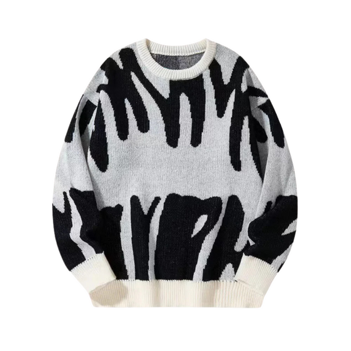 Men's Abstract Graphic Crew Neck Sweater Ribbed Hem