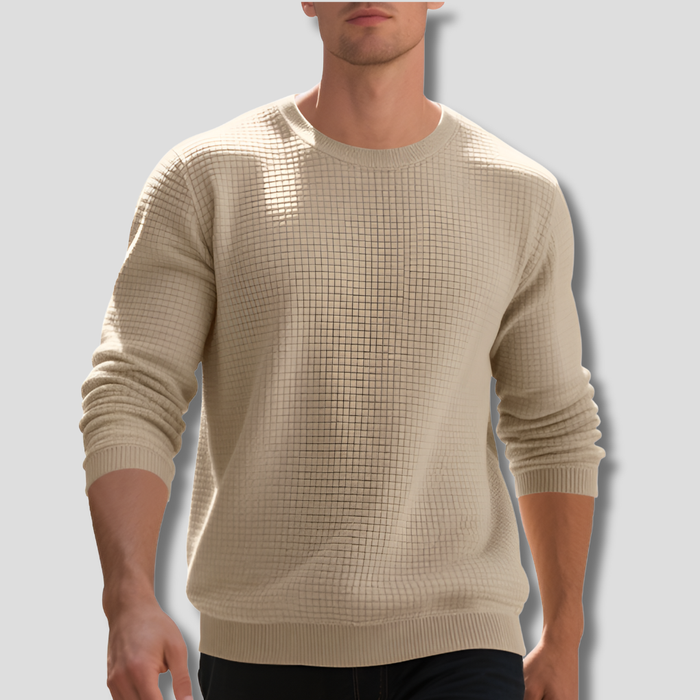 Men's Waffle Knit Crew Neck Sweater Long Sleeve Regular Fit