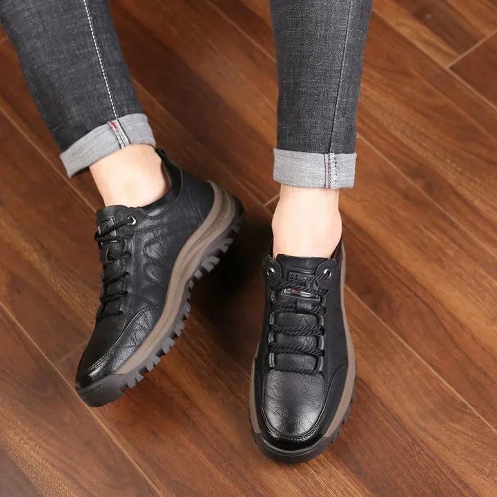 Men's Casual Shoes with Leather Upper and Rubber Sole