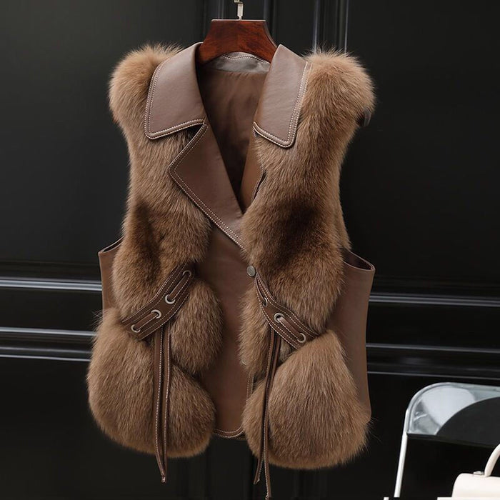 Quinn | Short Faux Fur Vest with Lapel Collar
