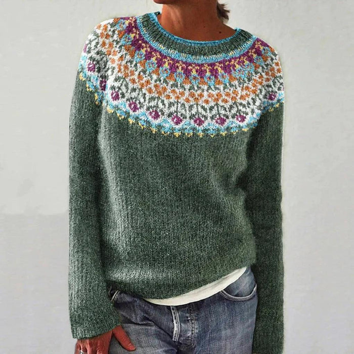 Women's Fair Isle Crew-Neck Sweater with Long Sleeves