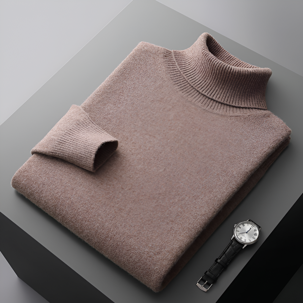 Men's Ribbed Turtleneck Sweater with Long Sleeves
