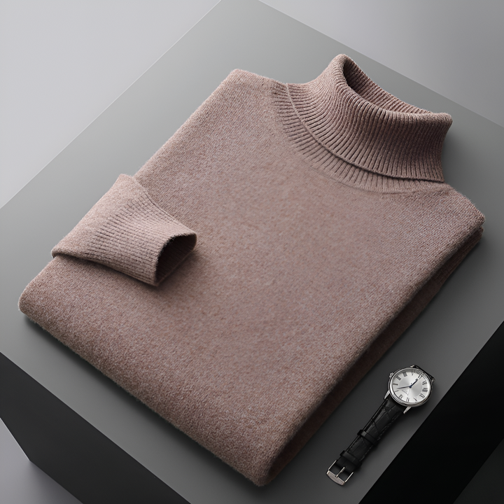 Men's Ribbed Turtleneck Sweater with Long Sleeves