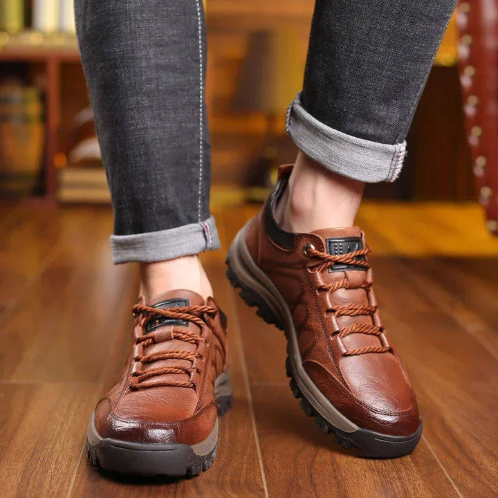 Men's Casual Shoes with Leather Upper and Rubber Sole