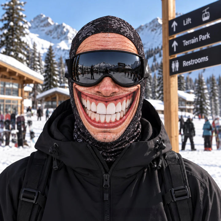 Ski mask with realistic funny face print