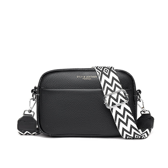Riley | Genuine Leather Camera Bag with Wide Patterned Strap