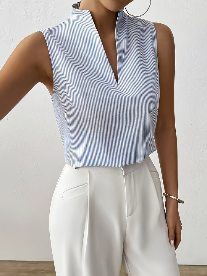 Women's Striped Sleeveless V-Neck Top for Work and Weekend