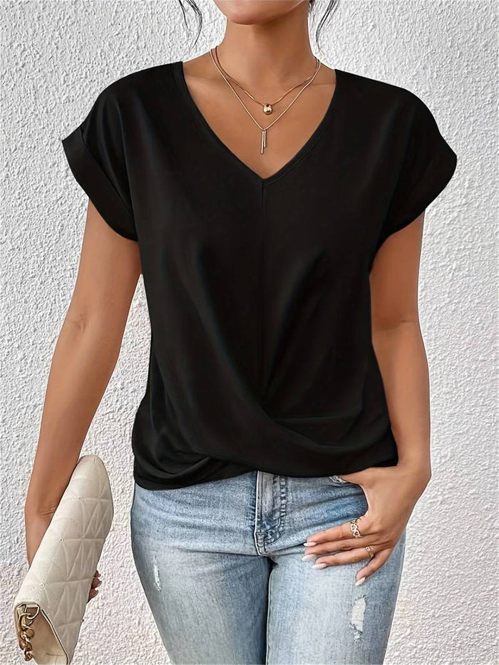 Women's V-Neck Cap Sleeve Top for Casual Everyday Wear