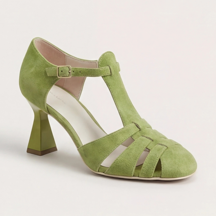 Women's T-Strap Heels Closed-Toe with Flared Block Heel